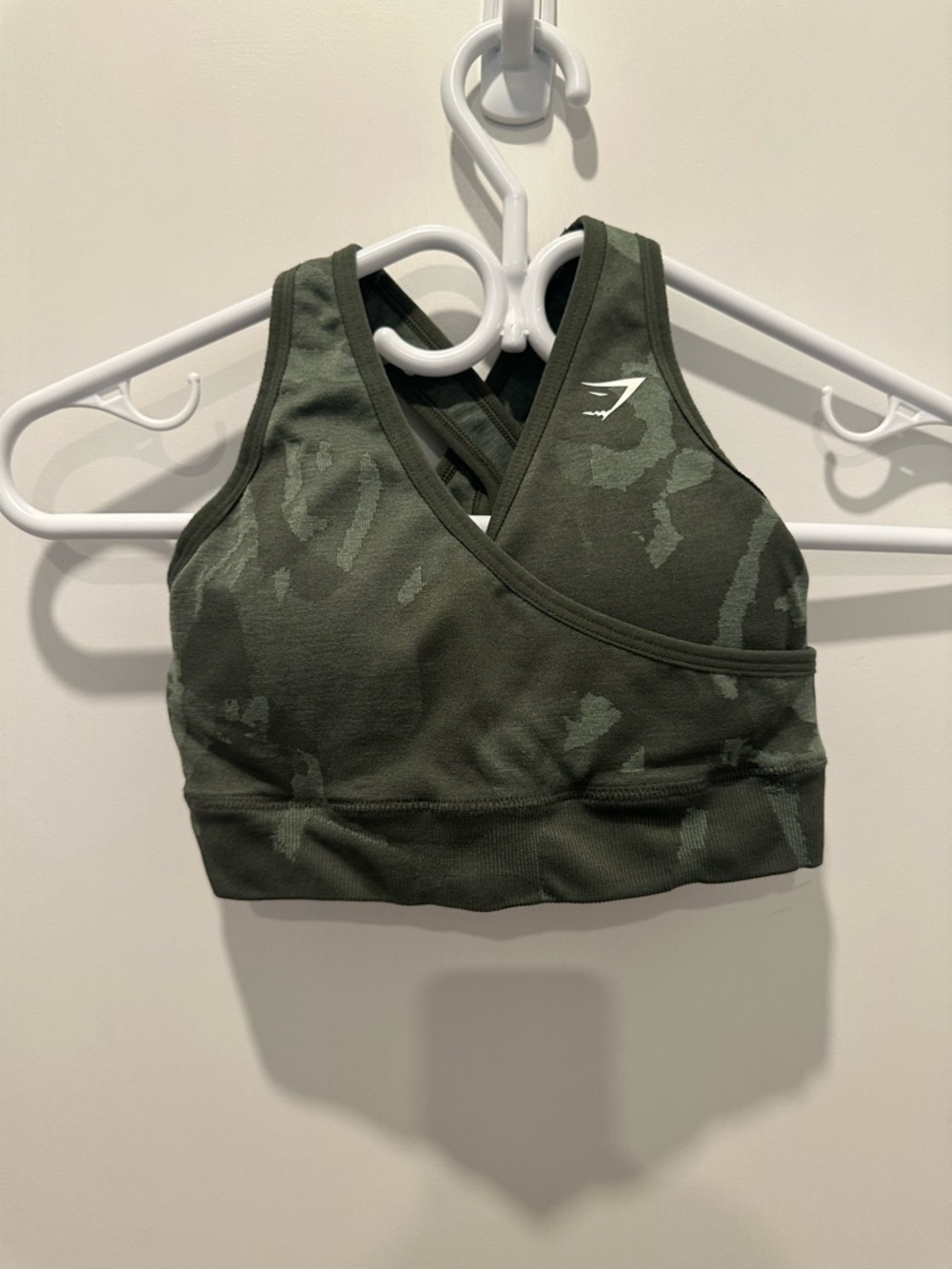 Gymshark Olive Green Camo Wrap-Front Sports Bra